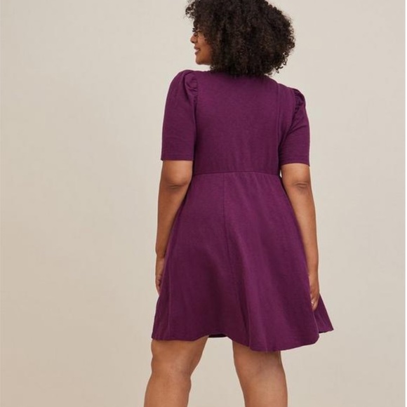 Mini Slub Puff Sleeve Skater Dress - Picture 4 of 5